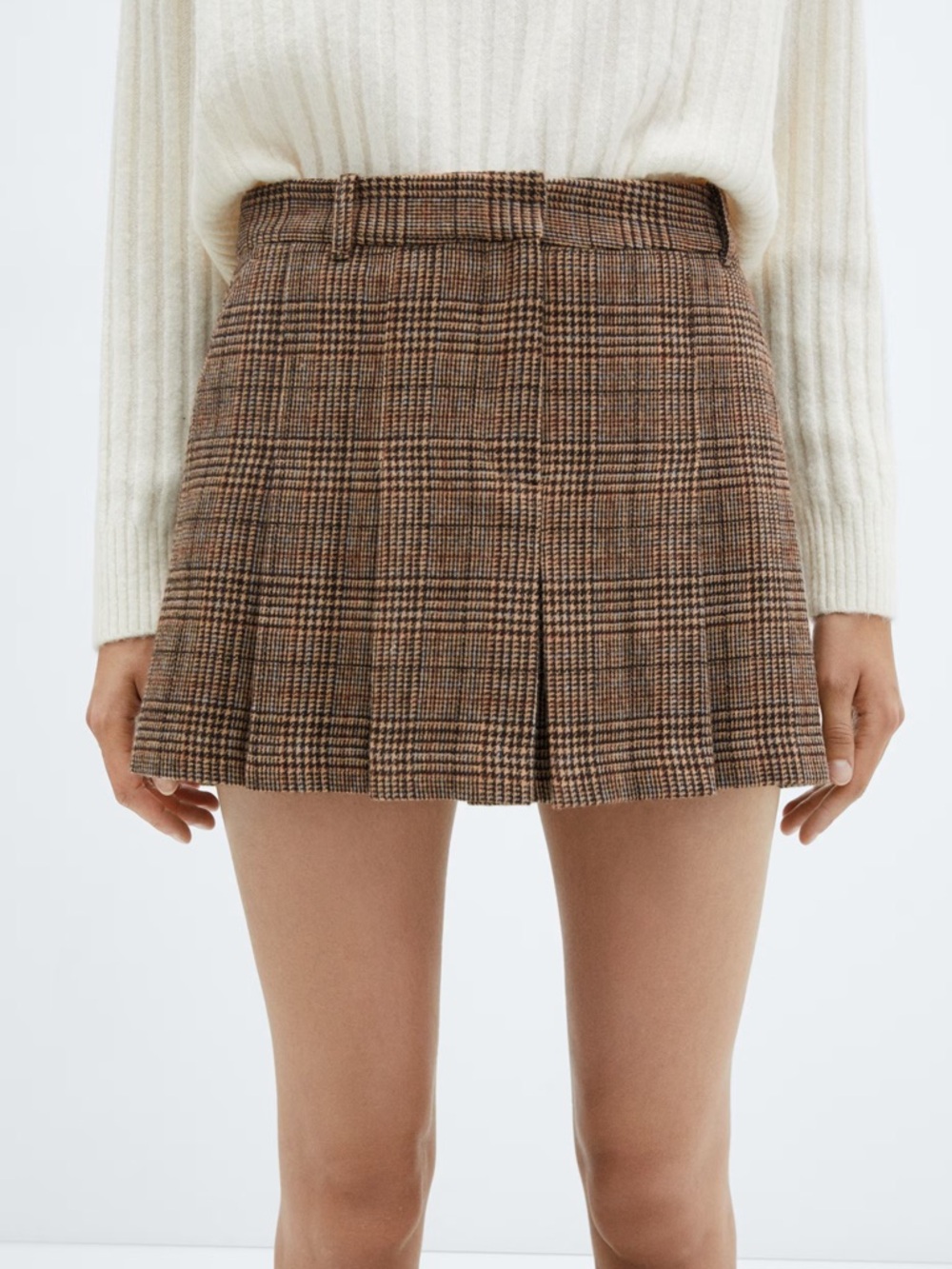 Mango Houndstooth Pleated Mini Skirt